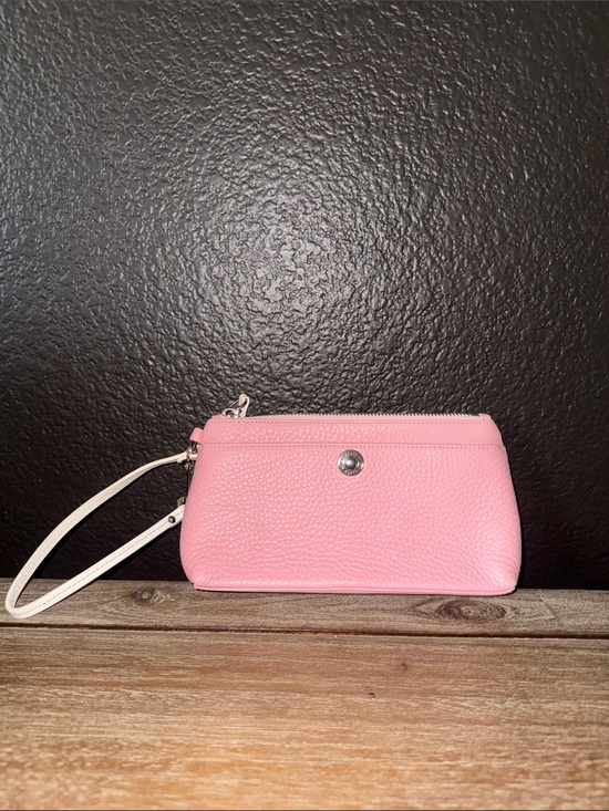 Coach Handbags - Coach Pink Leather Wristlet Clutch with White Strap